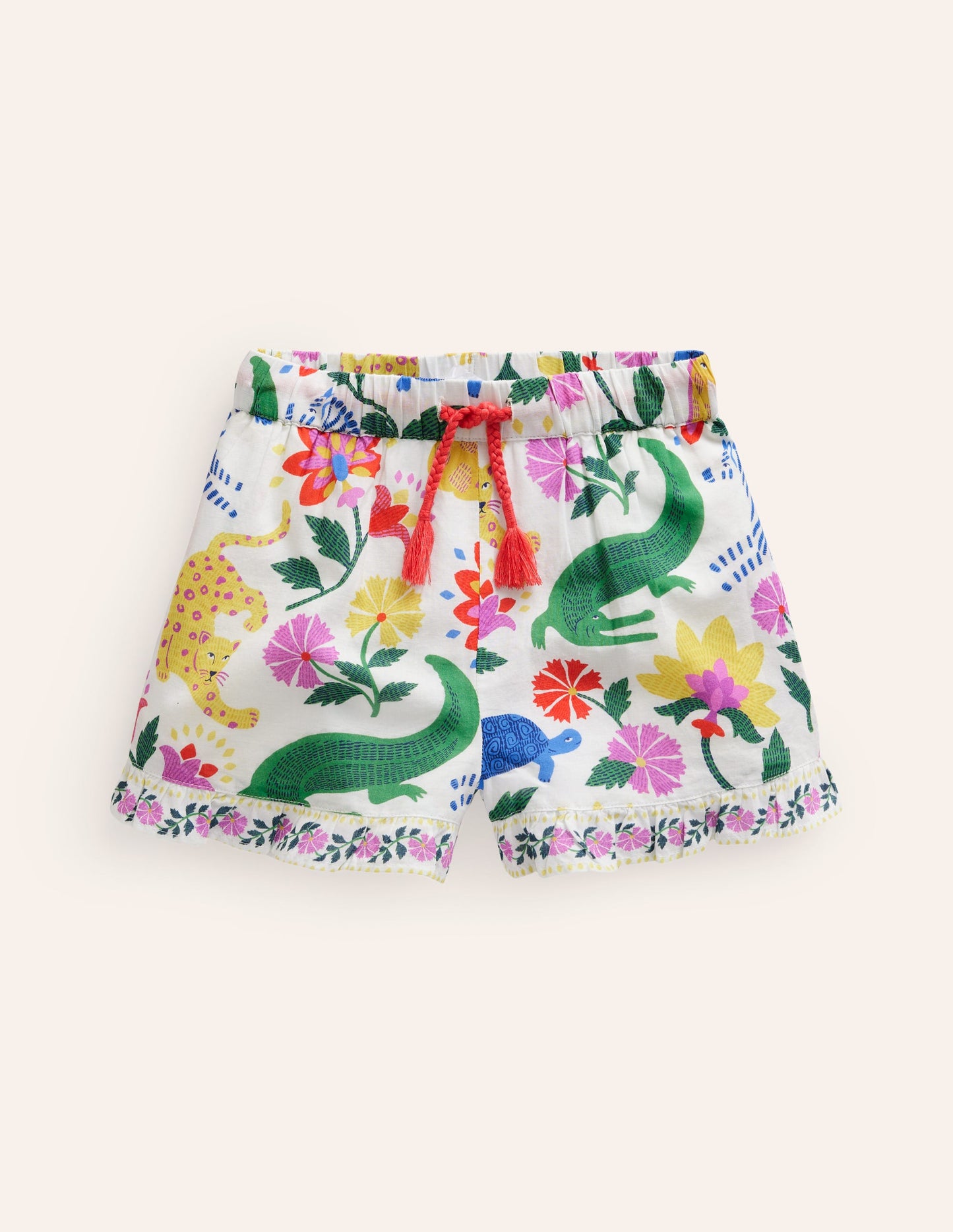 Frill Hem Woven Shorts-Multi Safari Floral