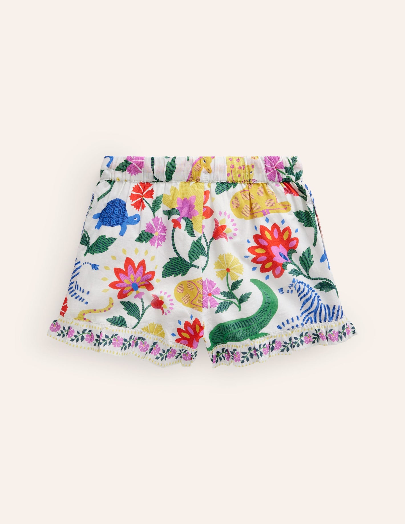 Frill Hem Woven Shorts-Multi Safari Floral