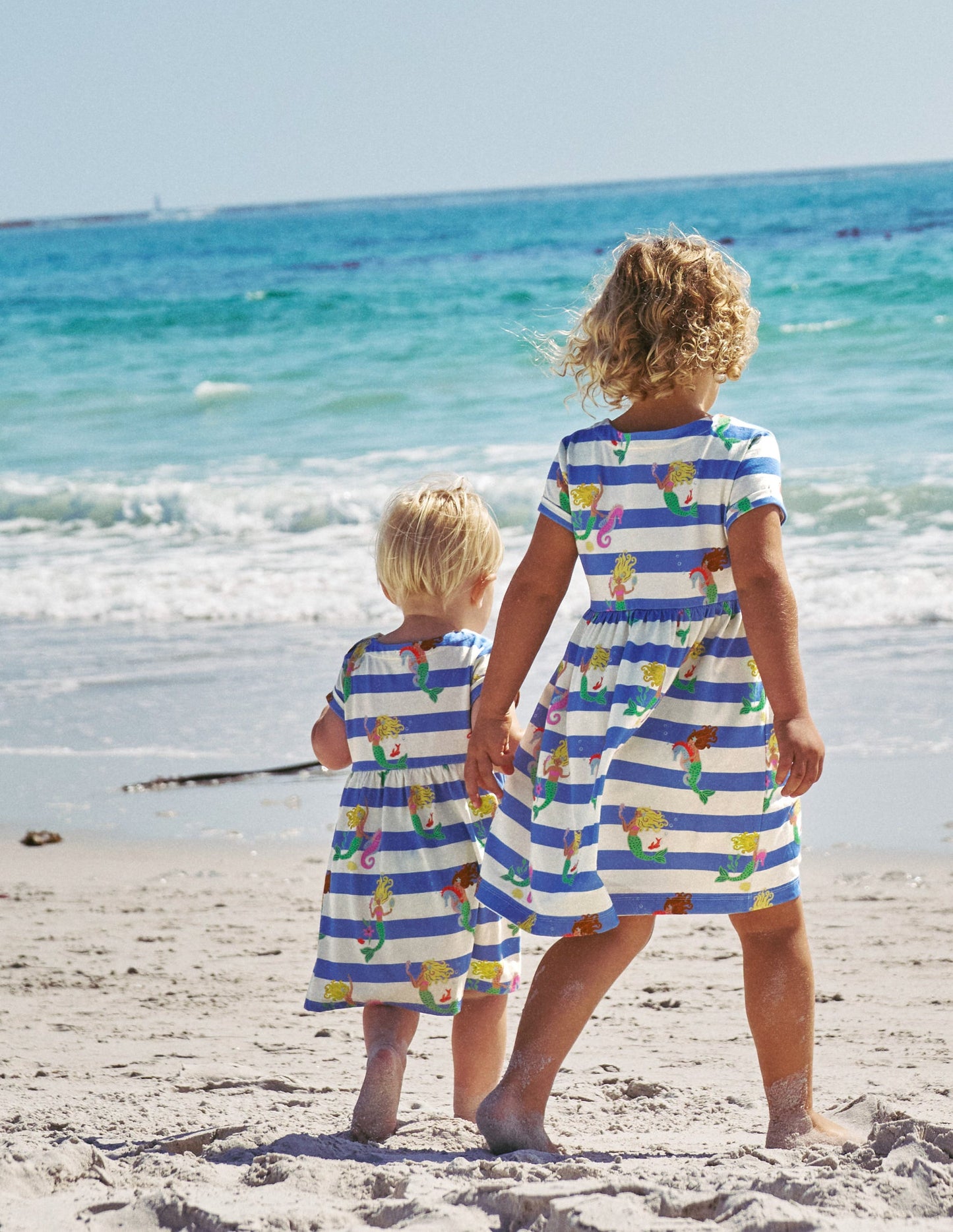 Short-sleeved Fun Jersey Dress-Surf Blue Mermaid Stripe