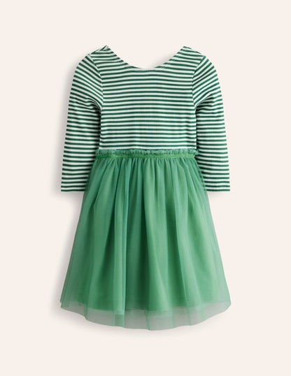 Tilly Rib Jersey Tulle Dress-Green