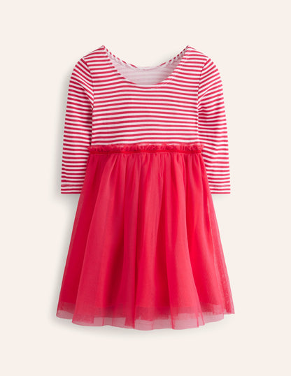 Tilly Rib Jersey Tulle Dress-Pink