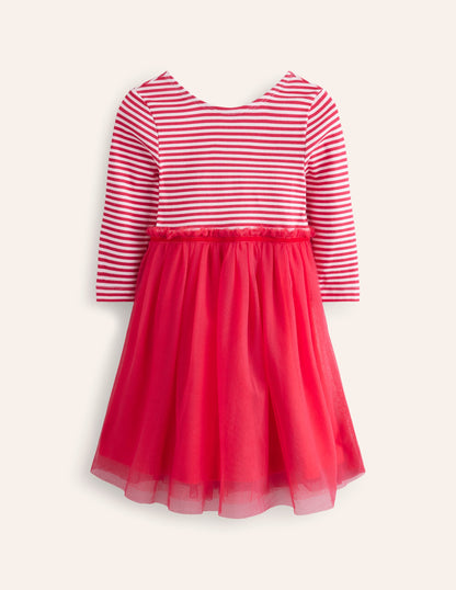 Tilly Rib Jersey Tulle Dress-Pink