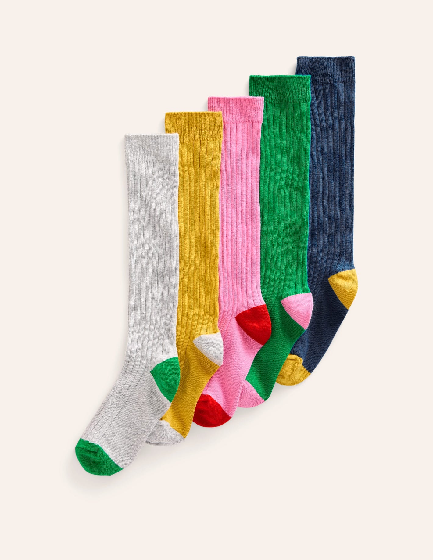 Ribbed Knee High Socks 5 Pack-Rainbow