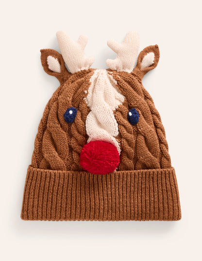 Festive Beanie-Toffee Brown Reindeer