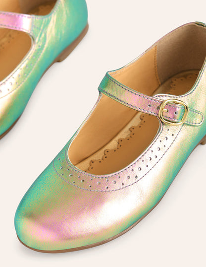 Leather Mary Janes-Iridescent Gold Metallic