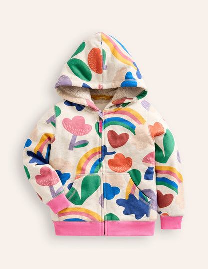 Shaggy-lined Hoodie-Oatmeal Marl Rainbow Collage