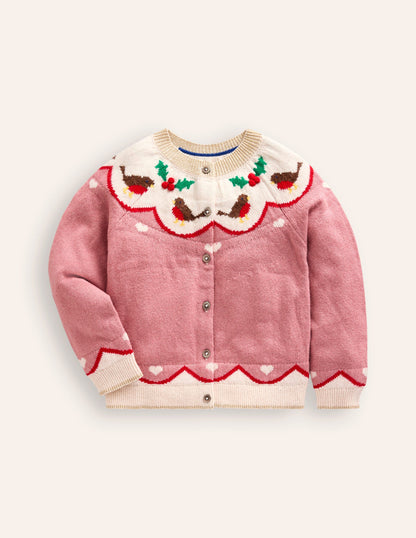 Edie Fair Isle Cardigan-Vintage Pink Robins