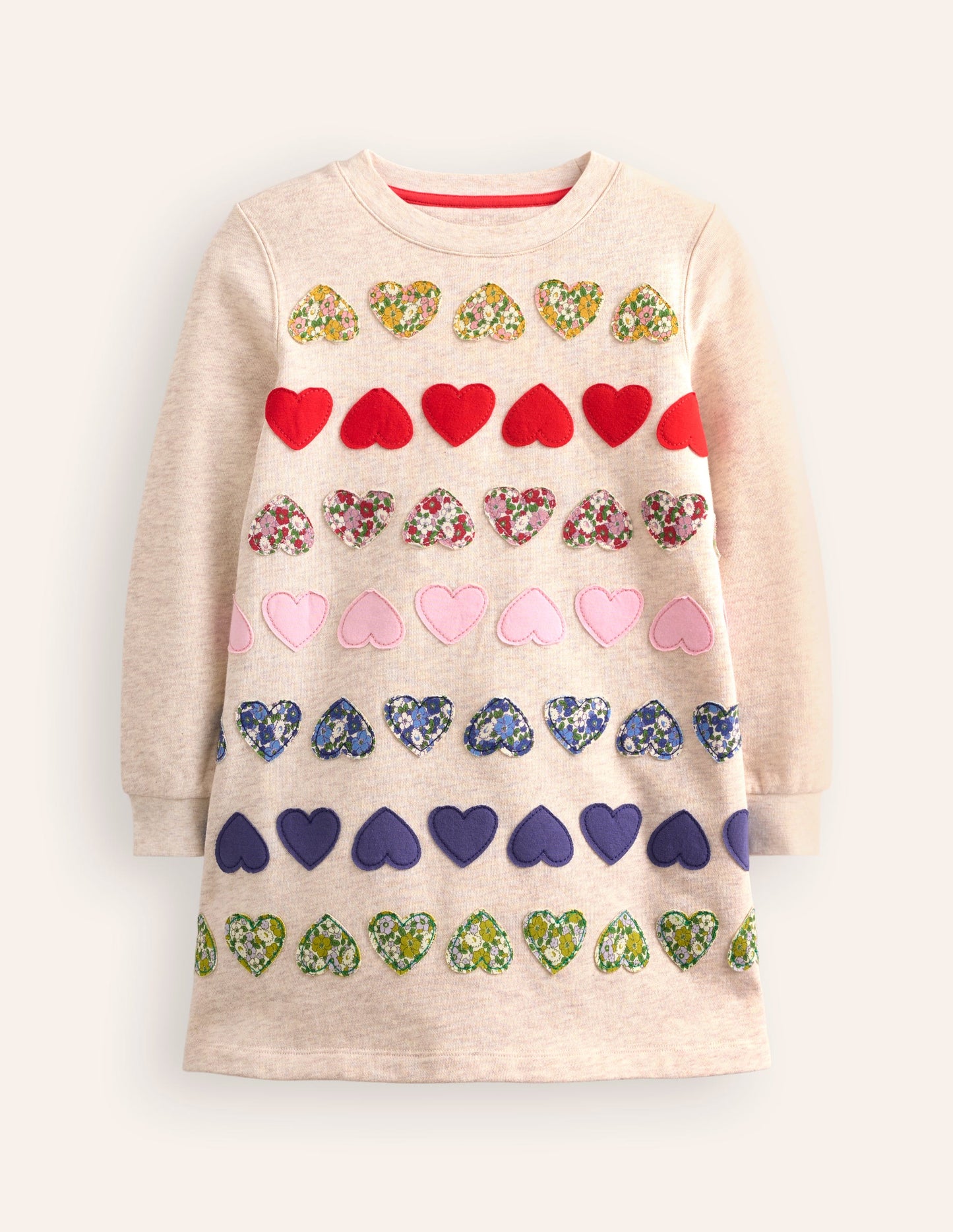 Sweatshirt Appliqué Dress-Oatmeal Marl Heart