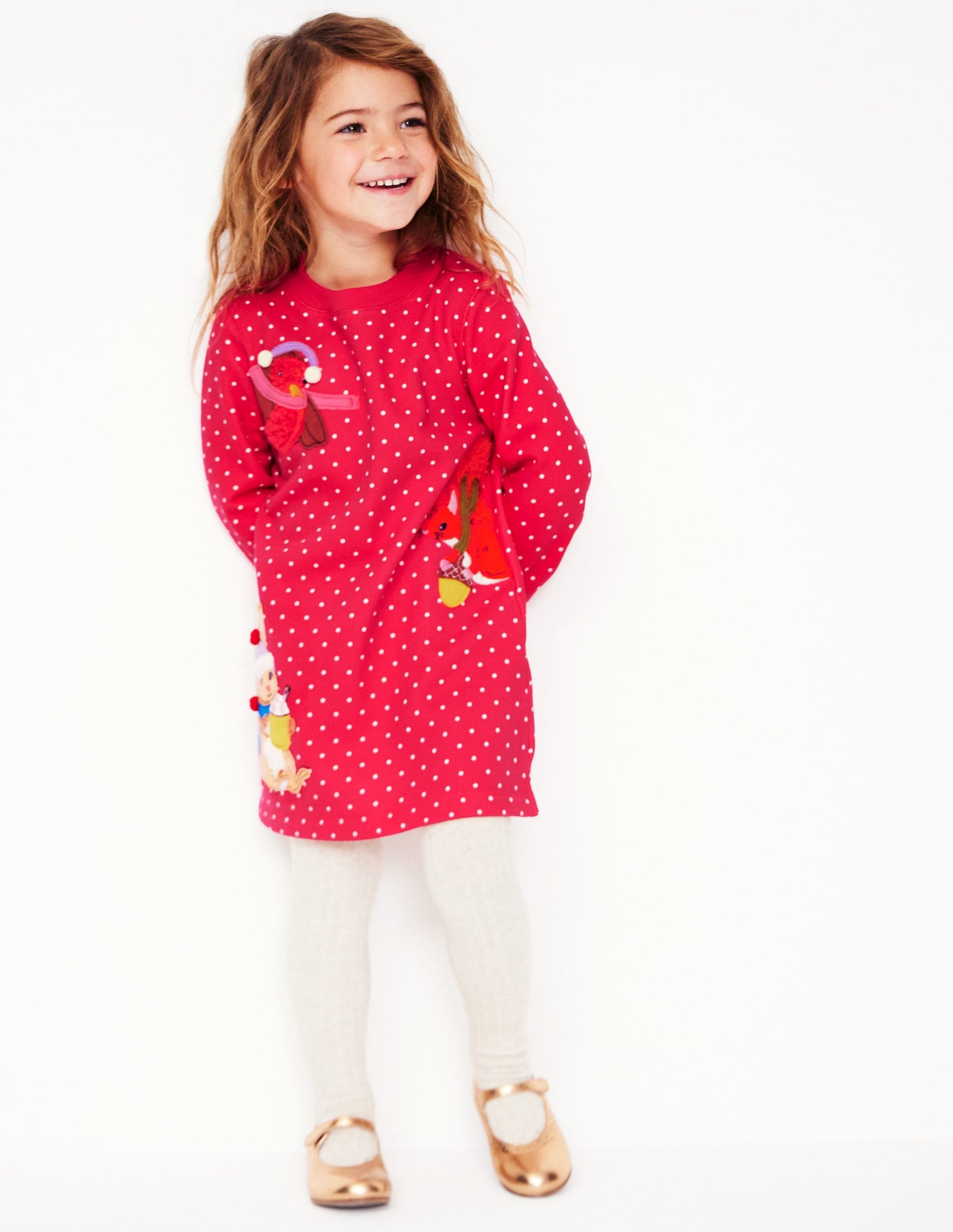 Sweatshirt Appliqué Dress-Rose Pink Pin Spot Animals