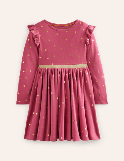 Mabel Twirly Ballerina Dress-Rose Petal Pink Foil Stars