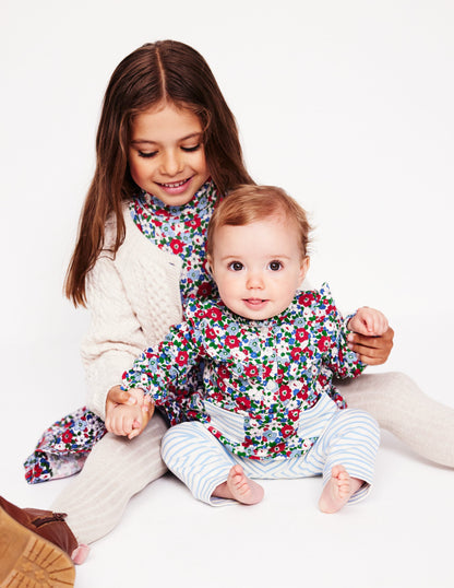 Super Soft Roll Neck Top-Glacier Blue Winter Floral