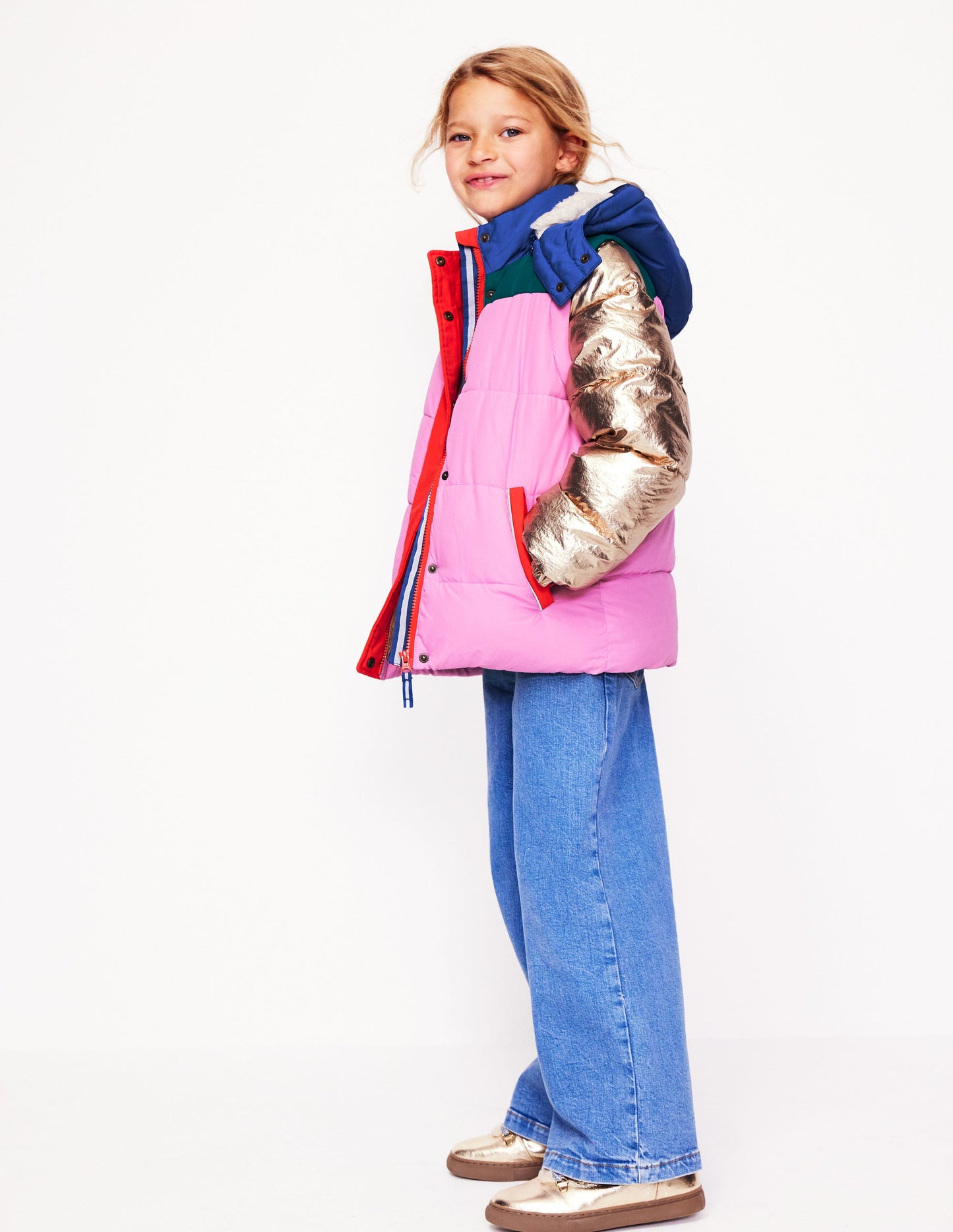 2-in-1 Padded Coat-Multi Metallic Colourblock