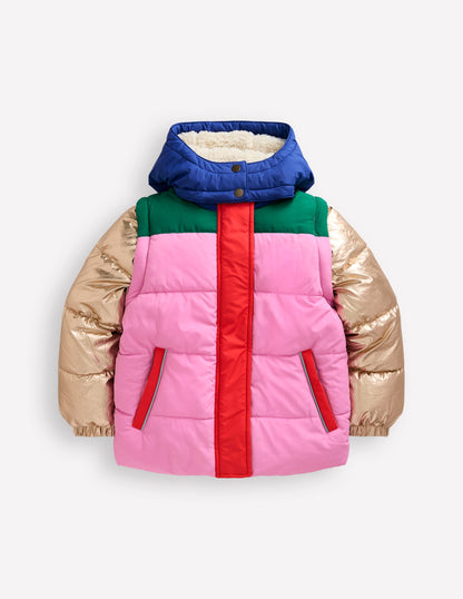 2-in-1 Padded Coat-Multi Metallic Colourblock