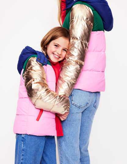 2-in-1 Padded Coat-Multi Metallic Colourblock