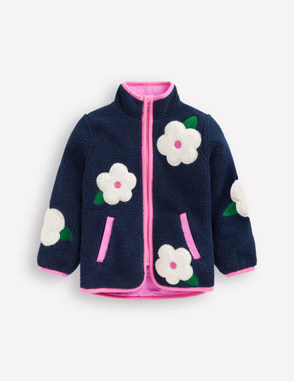 Borg Zip-Through Jacket-College Navy Floral