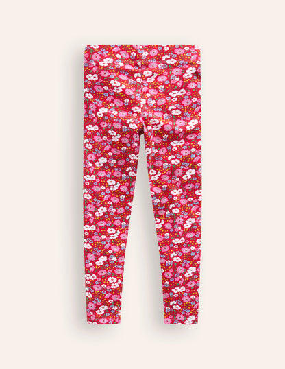 Fun Leggings-Brilliant Red Festive Flower