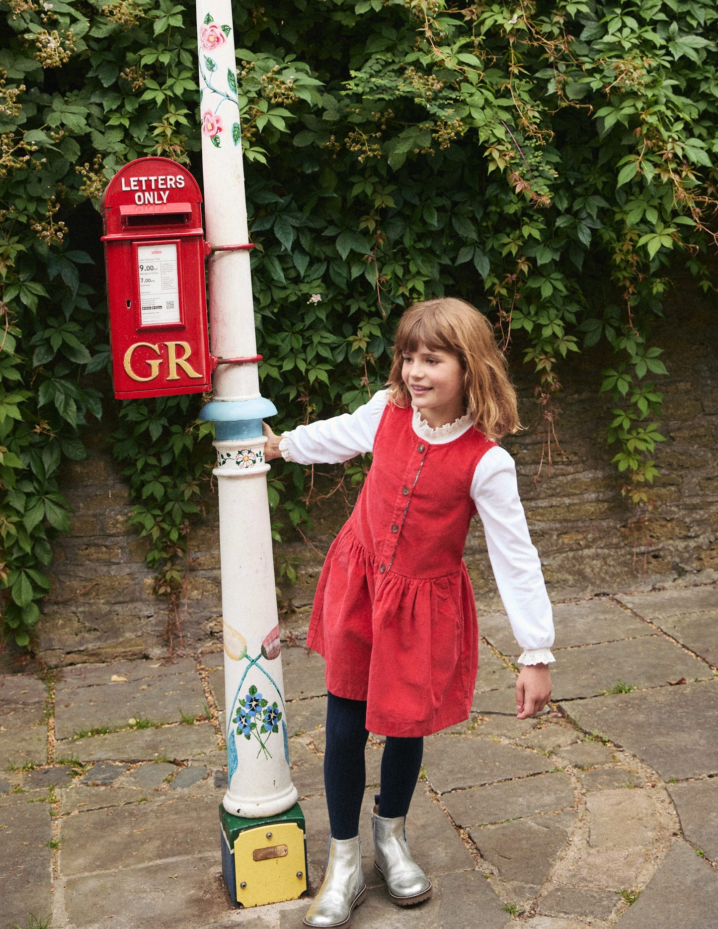 Button Through Pinafore Dress-Scarlet Red Cord