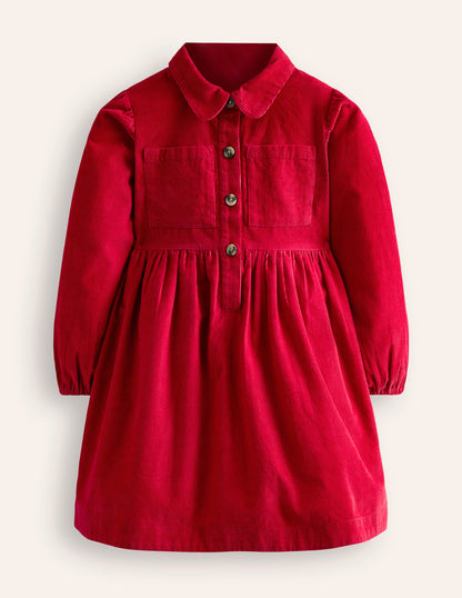 Puff Sleeve Shirt Dress-Carmine Red