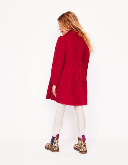 Puff Sleeve Shirt Dress-Carmine Red