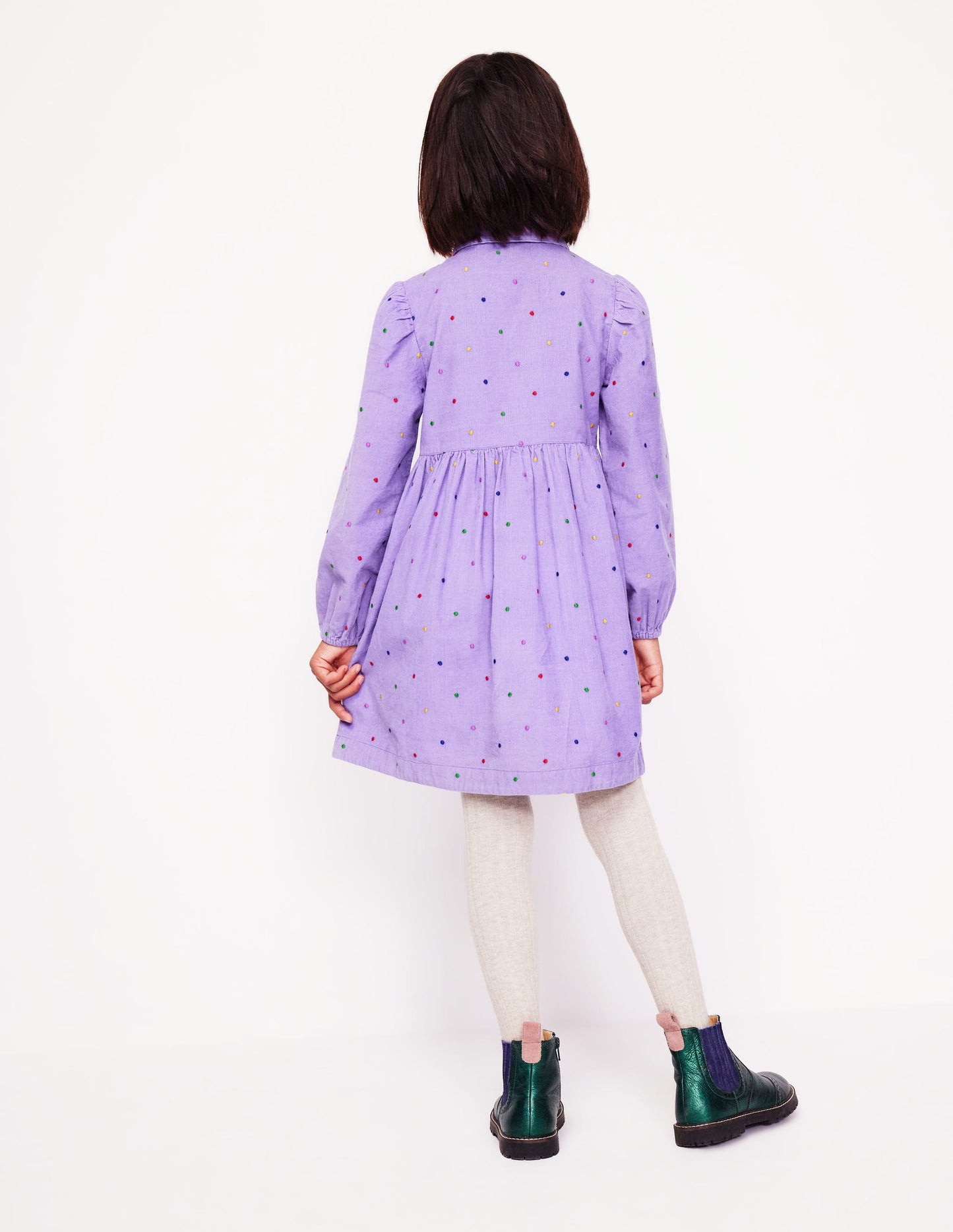 Aubrey Puff Sleeve Shirt Dress-Aster Purple Embroidered Spot