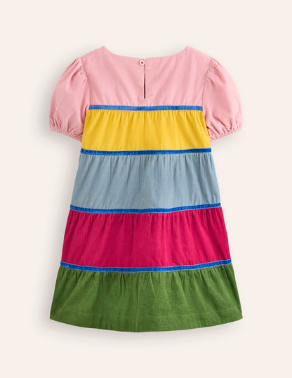 Cord Tiered Twirly Dress-Multi Rainbow