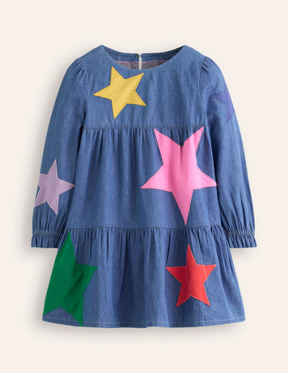 Betsy Tiered Twirly Dress-Mid Vintage Stars