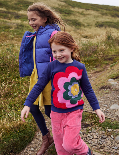 Appliqué Sweatshirt-Sapphire Blue Flower