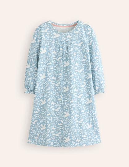 Printed Long-sleeved Nightie-Blue Unicorns