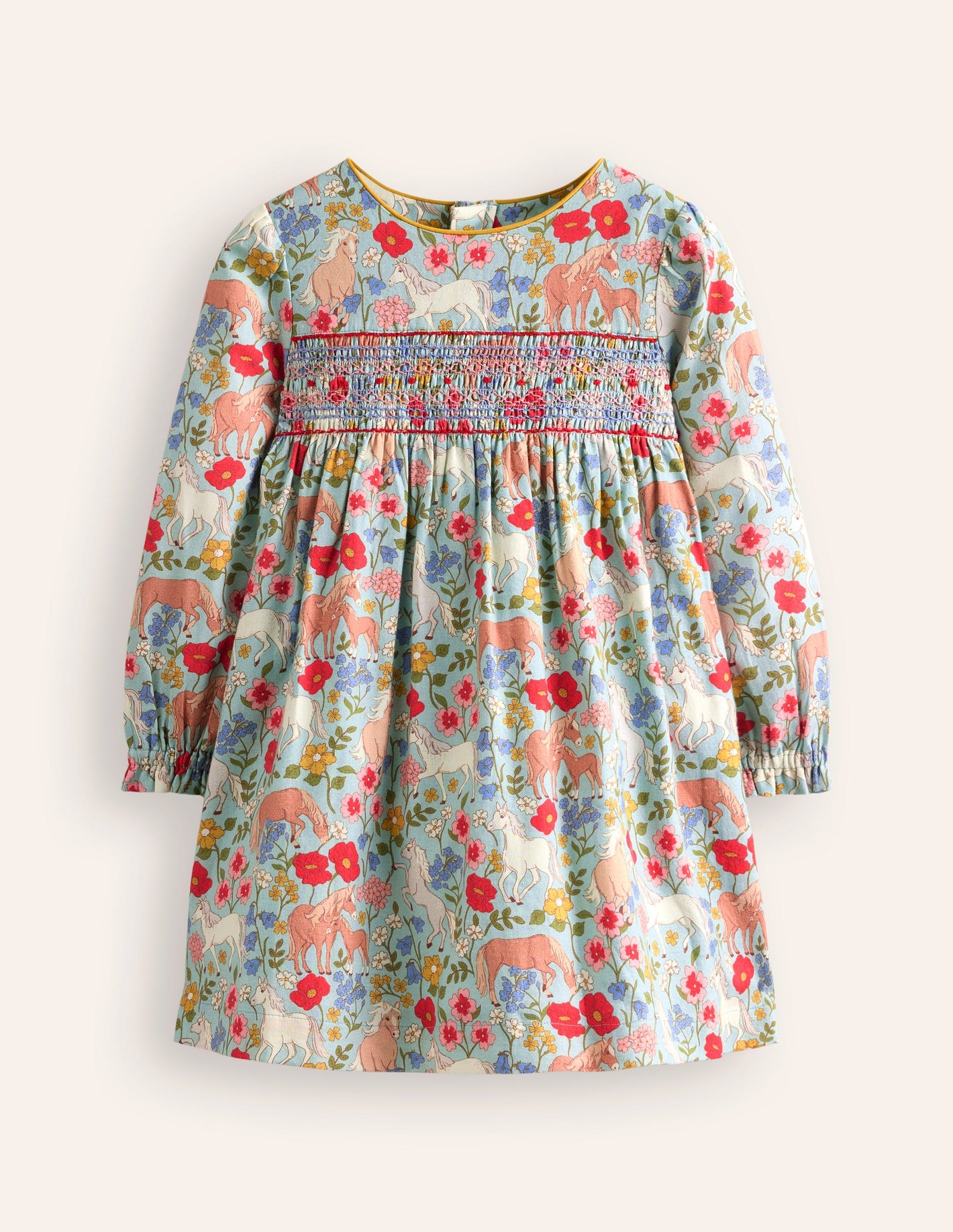 Bess Cosy Smocked Dress-Blue Frost Pony Floral