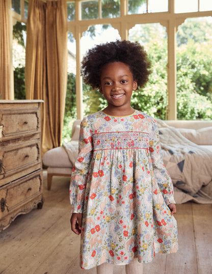 Bess Cosy Smocked Dress-Blue Frost Pony Floral