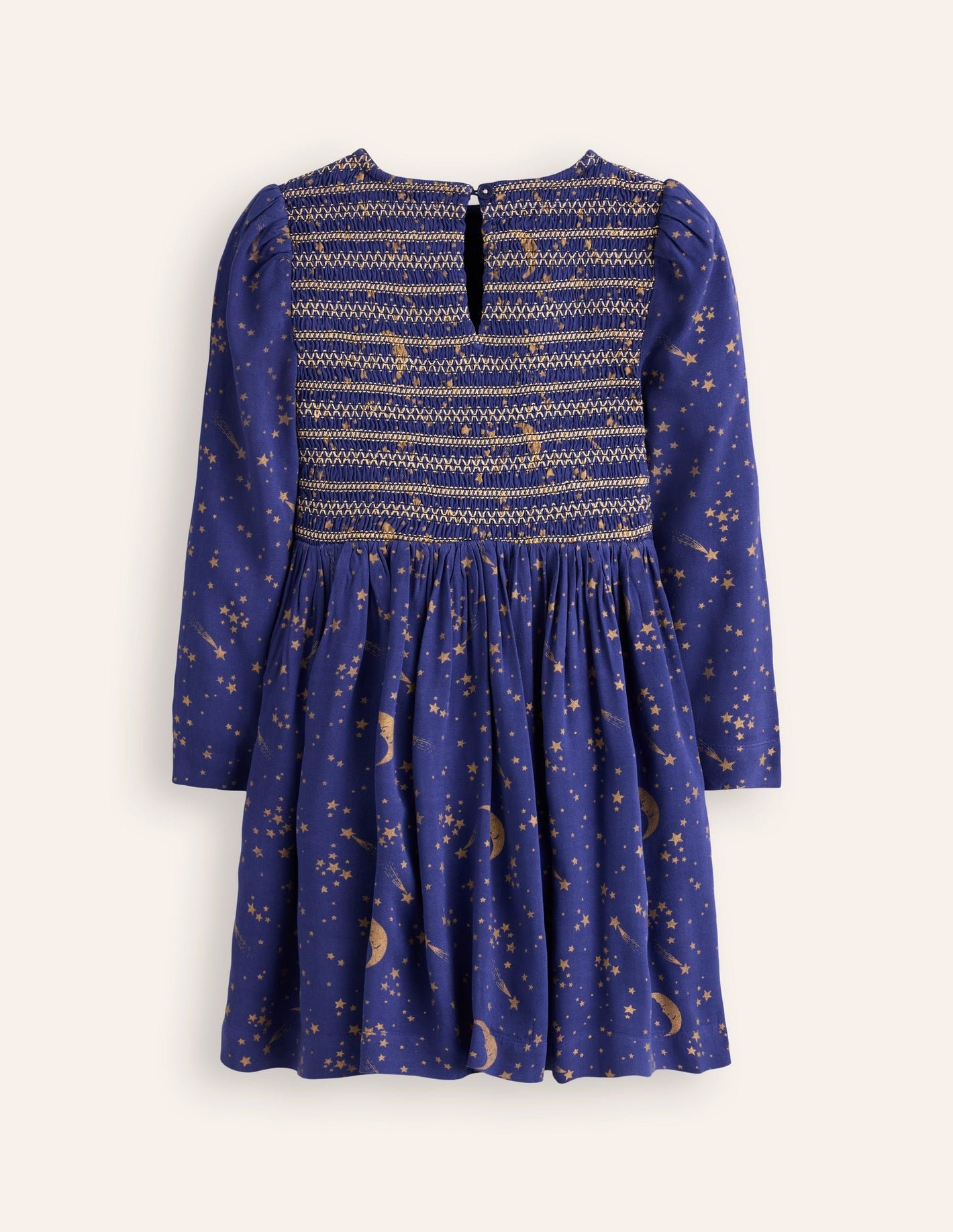 Shirred Bodice Woven Dress-Starboard Blue Starry Sky