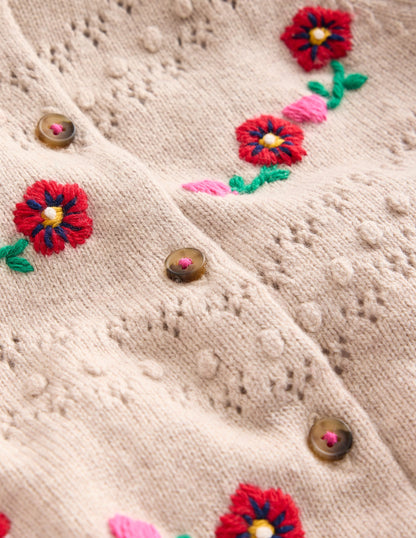 Faye Embroidered Cardigan-Ecru Marl