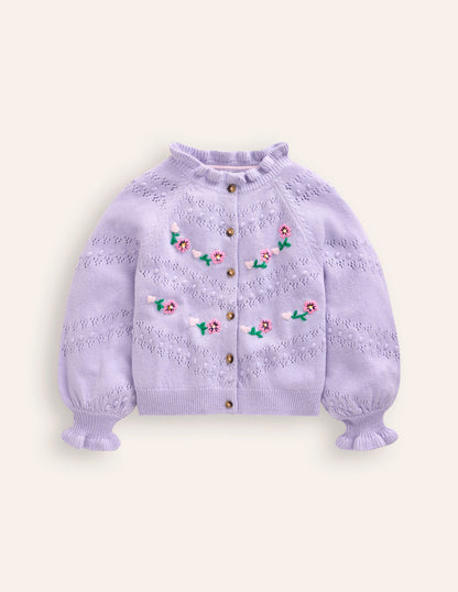 Faye Embroidered Cardigan-Misty Lavender