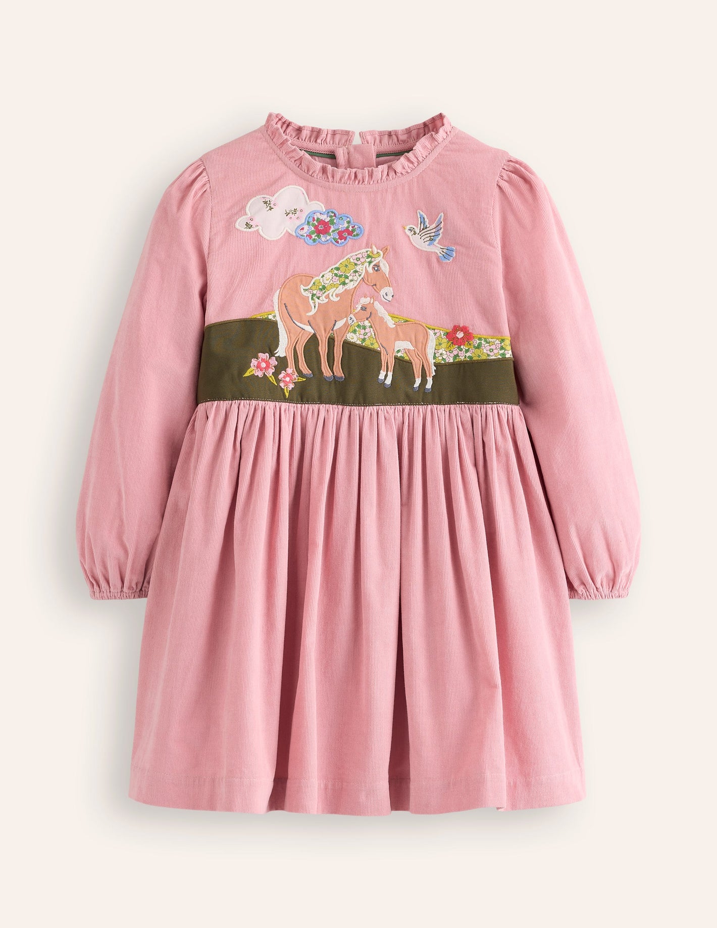 Cord Appliqué Dress-Vintage Pink Ponies