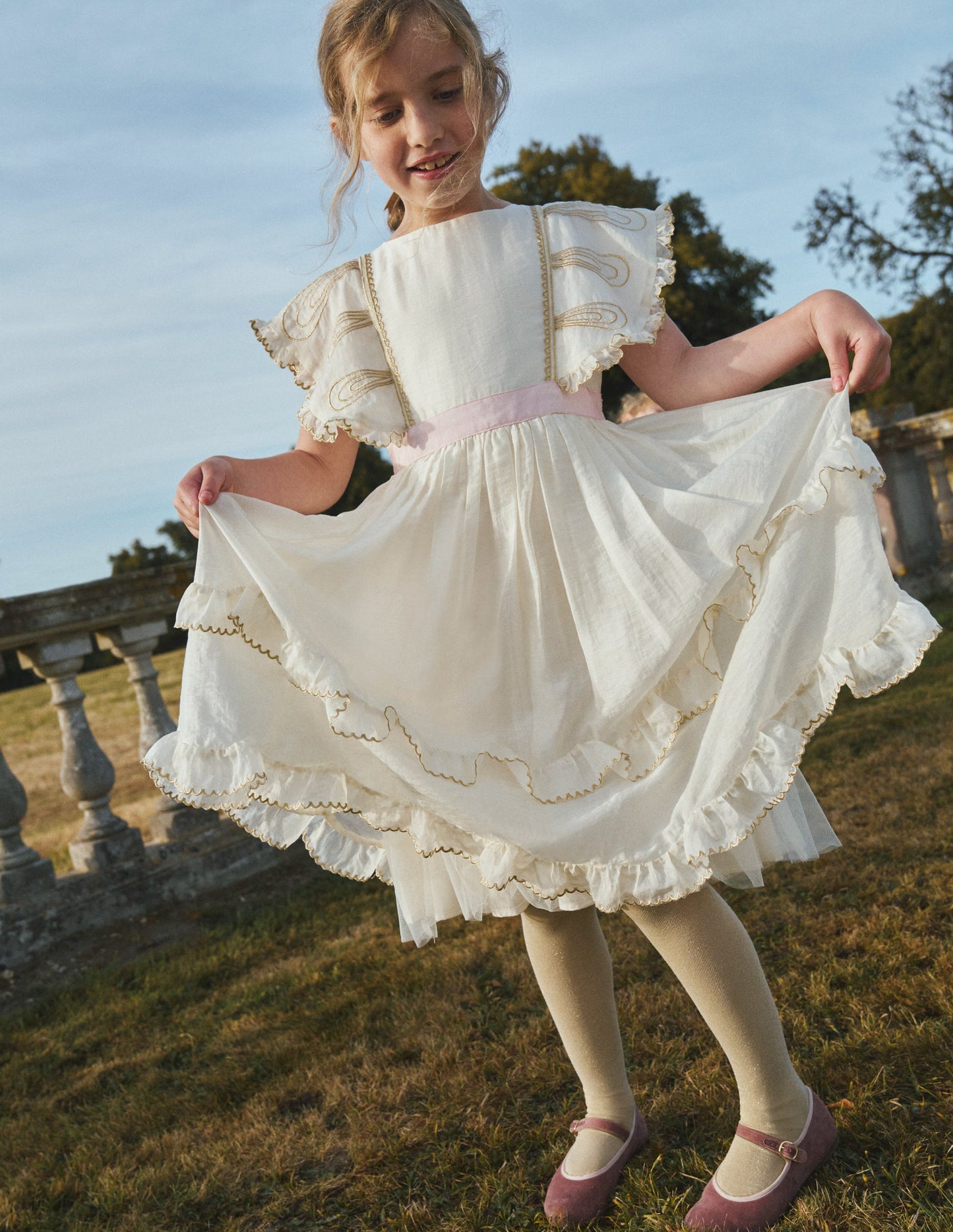 Organza Angel Ruffle Dress-Ivory