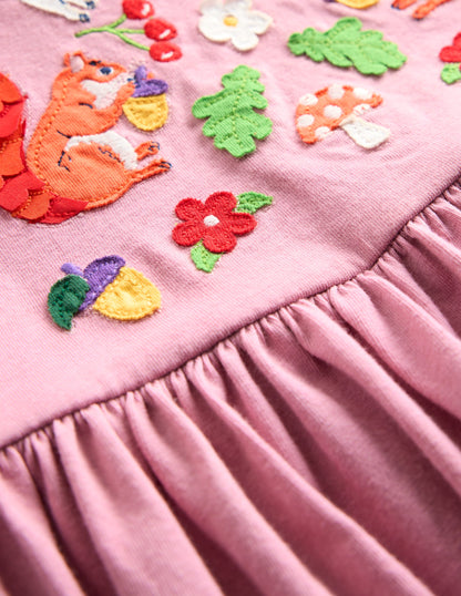 Nellie Appliqué Flare Dress-Vintage Pink Woodland