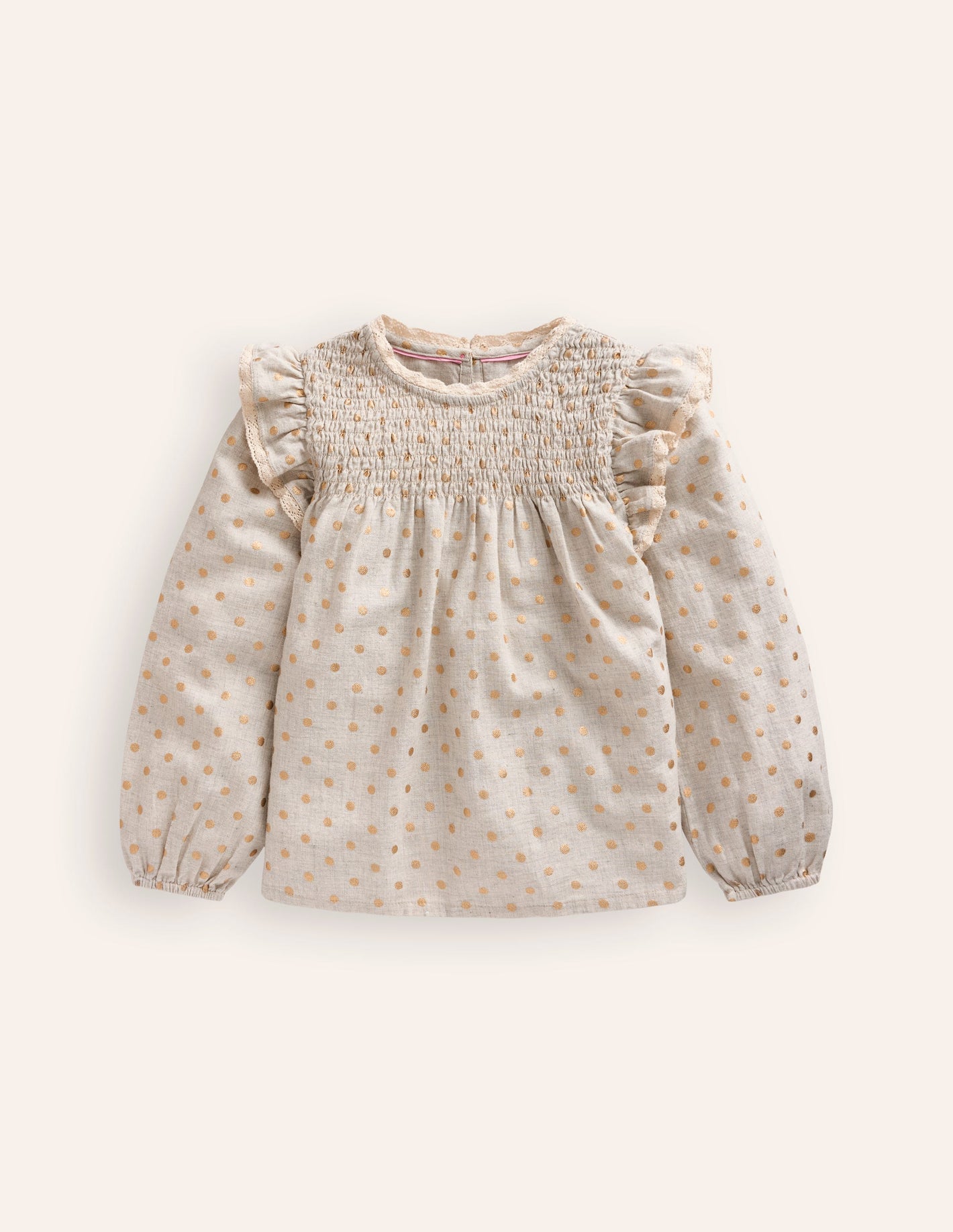 Dorothy Smocked Ruffle Blouse-Vanilla White Gold Spot