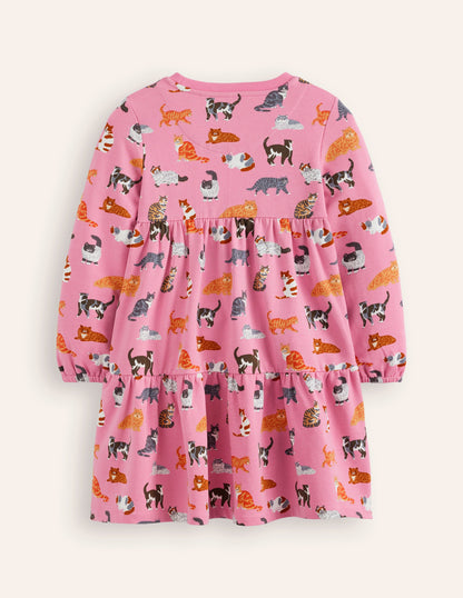 Dixie Tiered Sweatshirt Dress-Formica Pink Cats