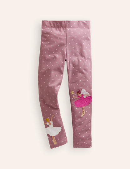 Appliqué Leggings-Vintage Pink Ballerinas