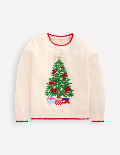 Fun Logo Jumper-Ecru Marl Tree