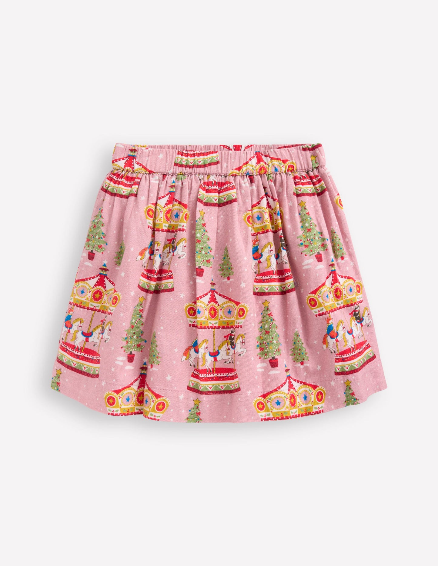 Printed Pull-On Twirly Skirt-Vintage Pink Carousel