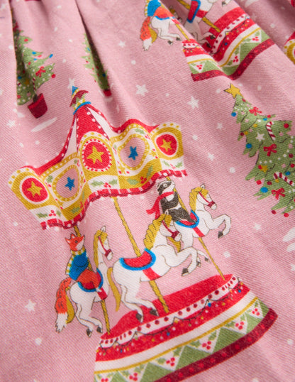 Printed Pull-On Twirly Skirt-Vintage Pink Carousel