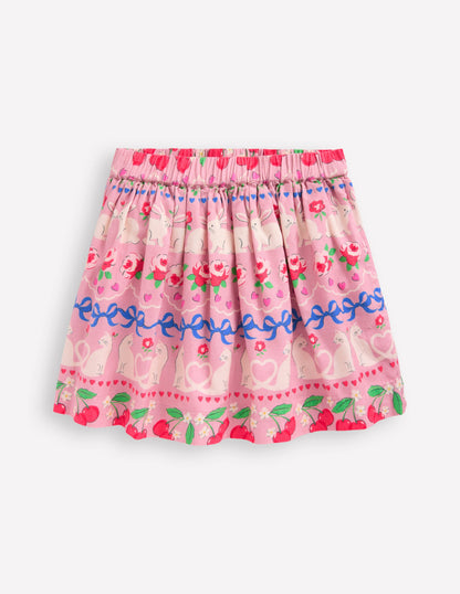 Printed Pull-On Twirly Skirt-Pink Valentines Bunny Stripe