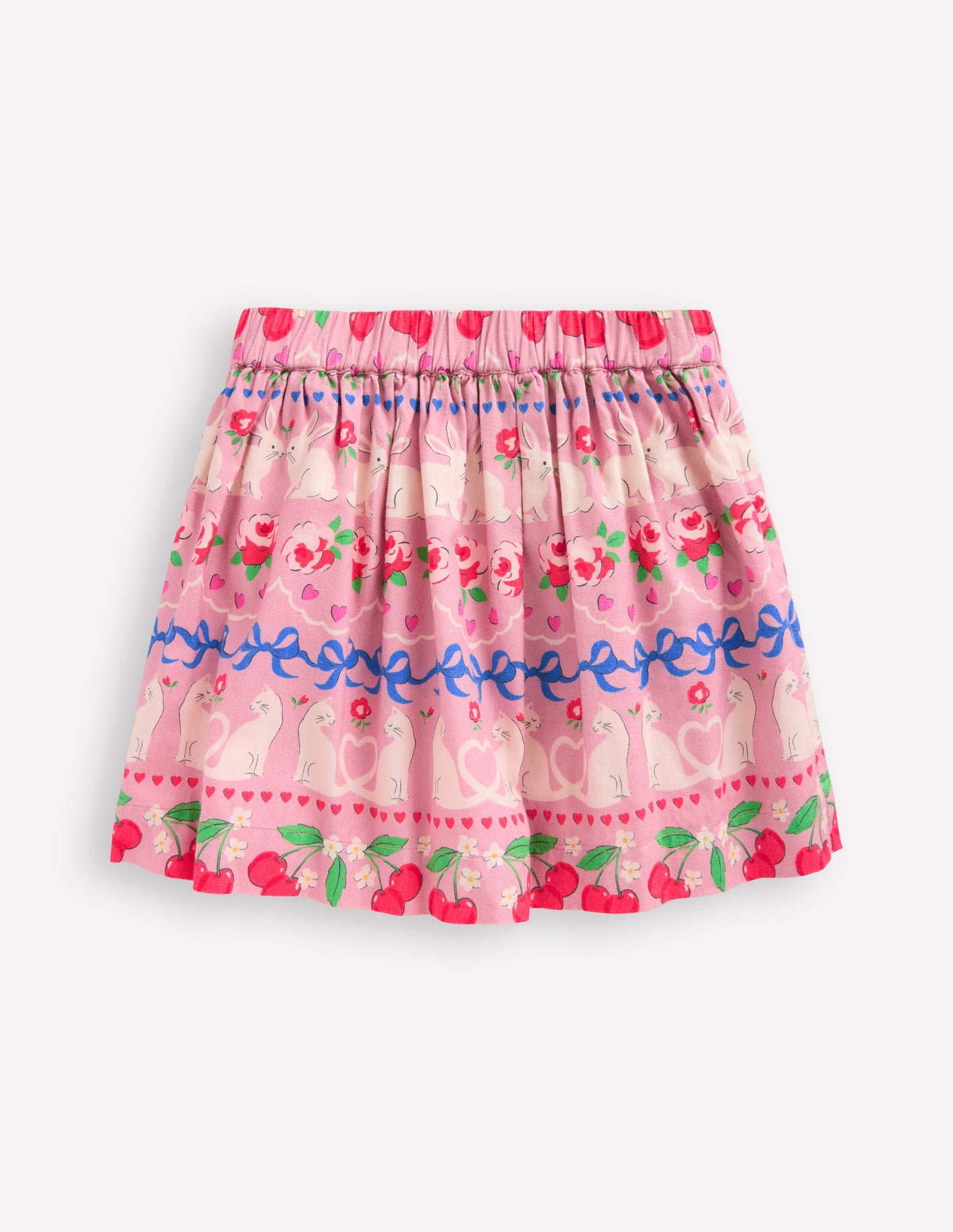 Printed Pull-On Twirly Skirt-Pink Valentines Bunny Stripe