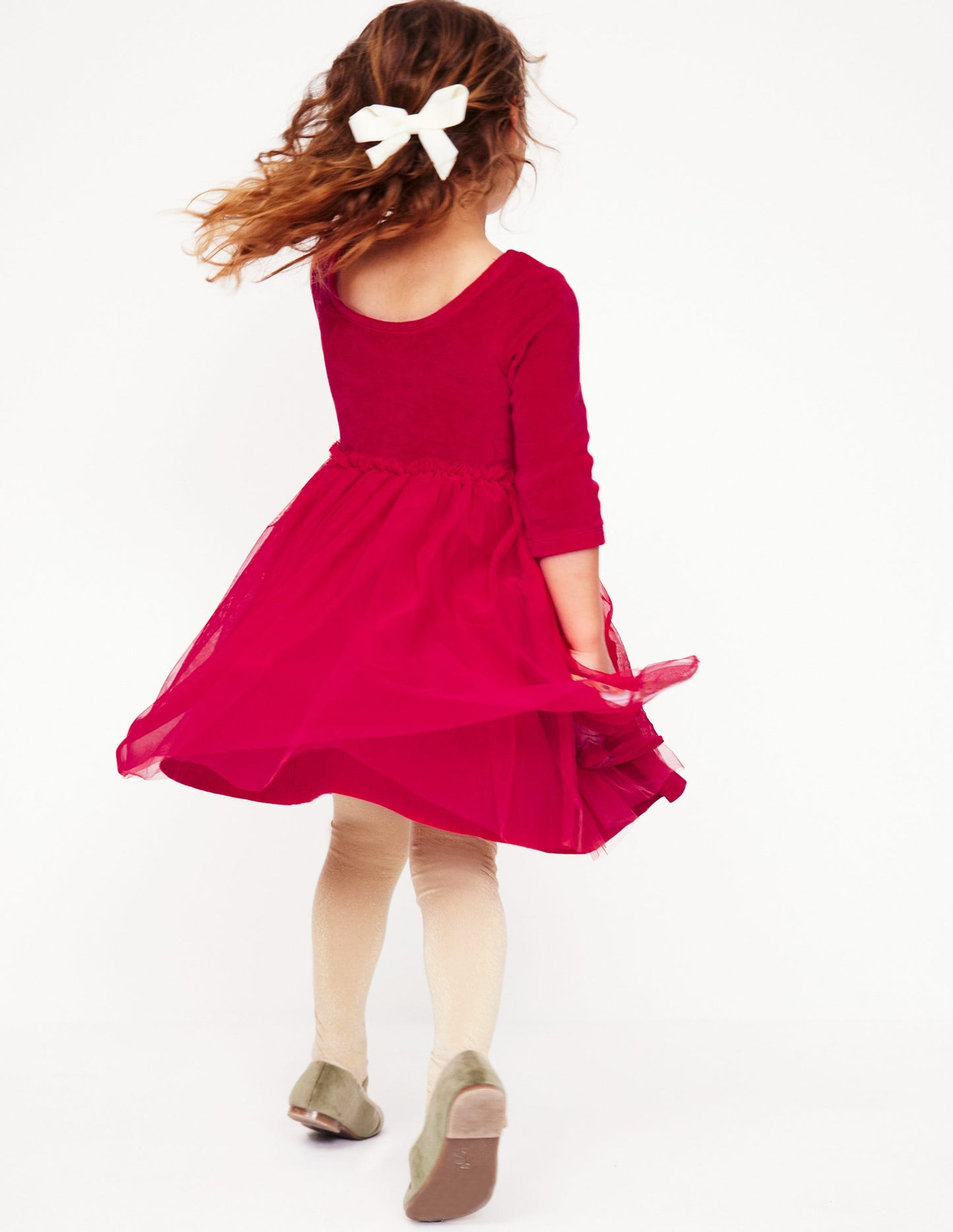 Velvet Tulle Appliqué Dress-Carmine Red Festive Dogs