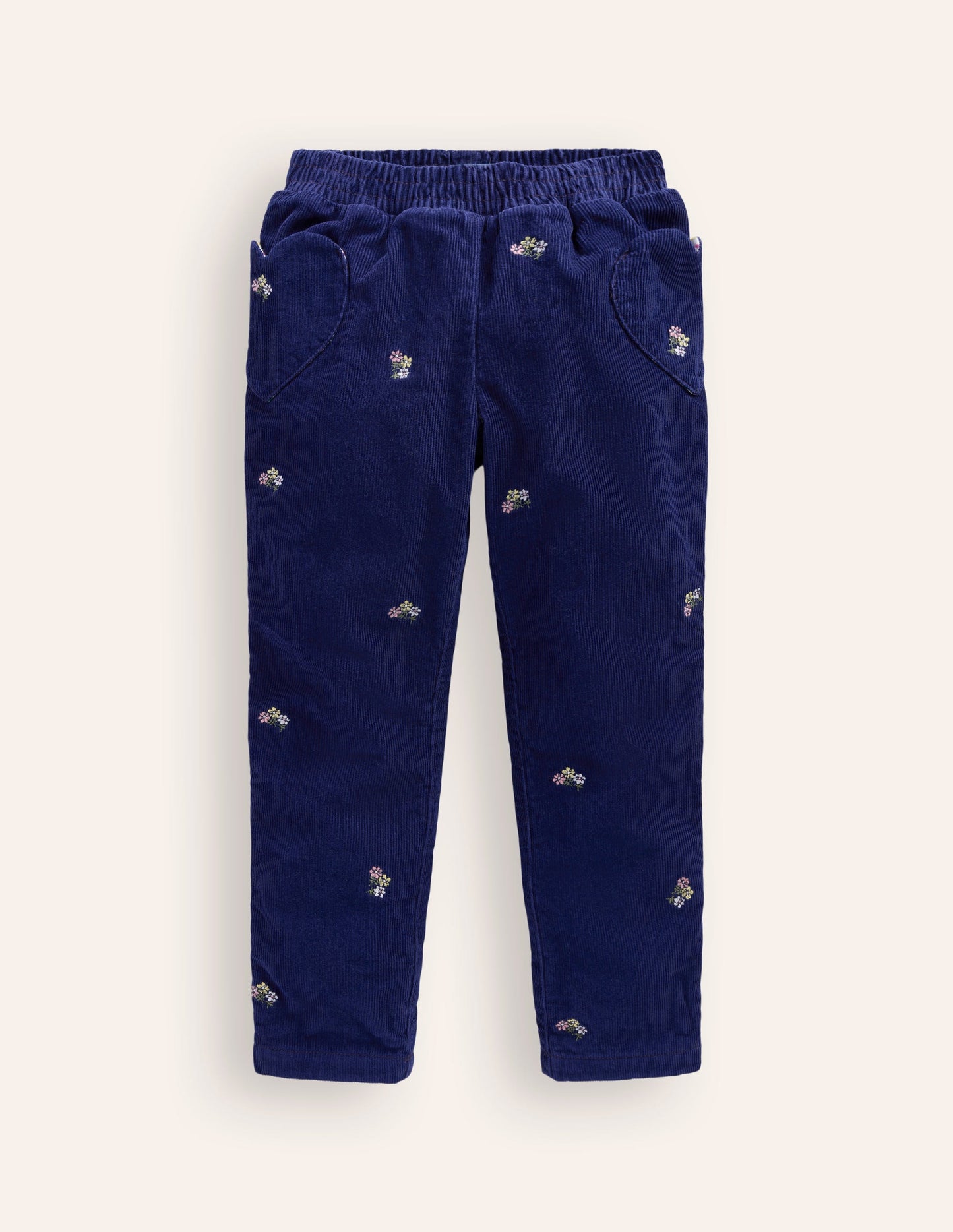 Lined Pull-on Cord Pants-College Navy Embroidery