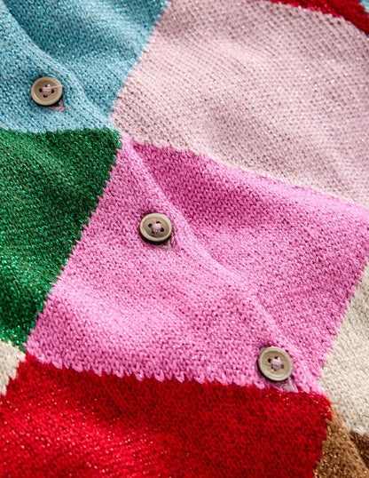 Sparkle Cardigan-Rainbow Argyle