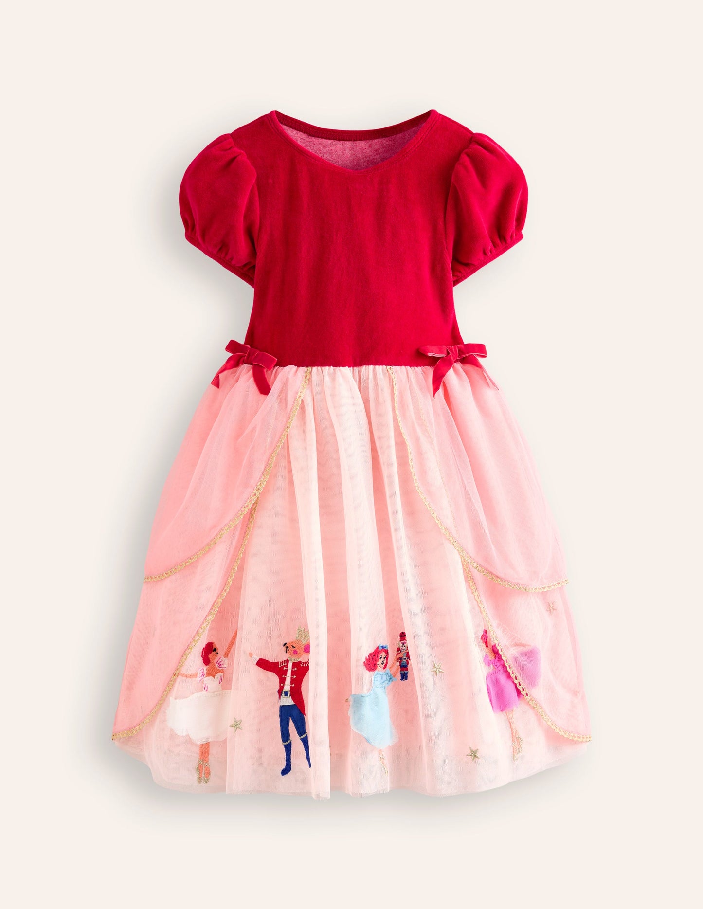 Nutcracker Appliqué Dress-Carmine Red/Almond Pink