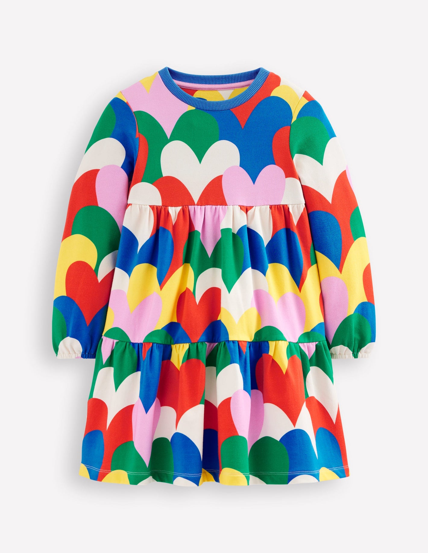 Tiered Sweatshirt Dress-Multi Collage Hearts