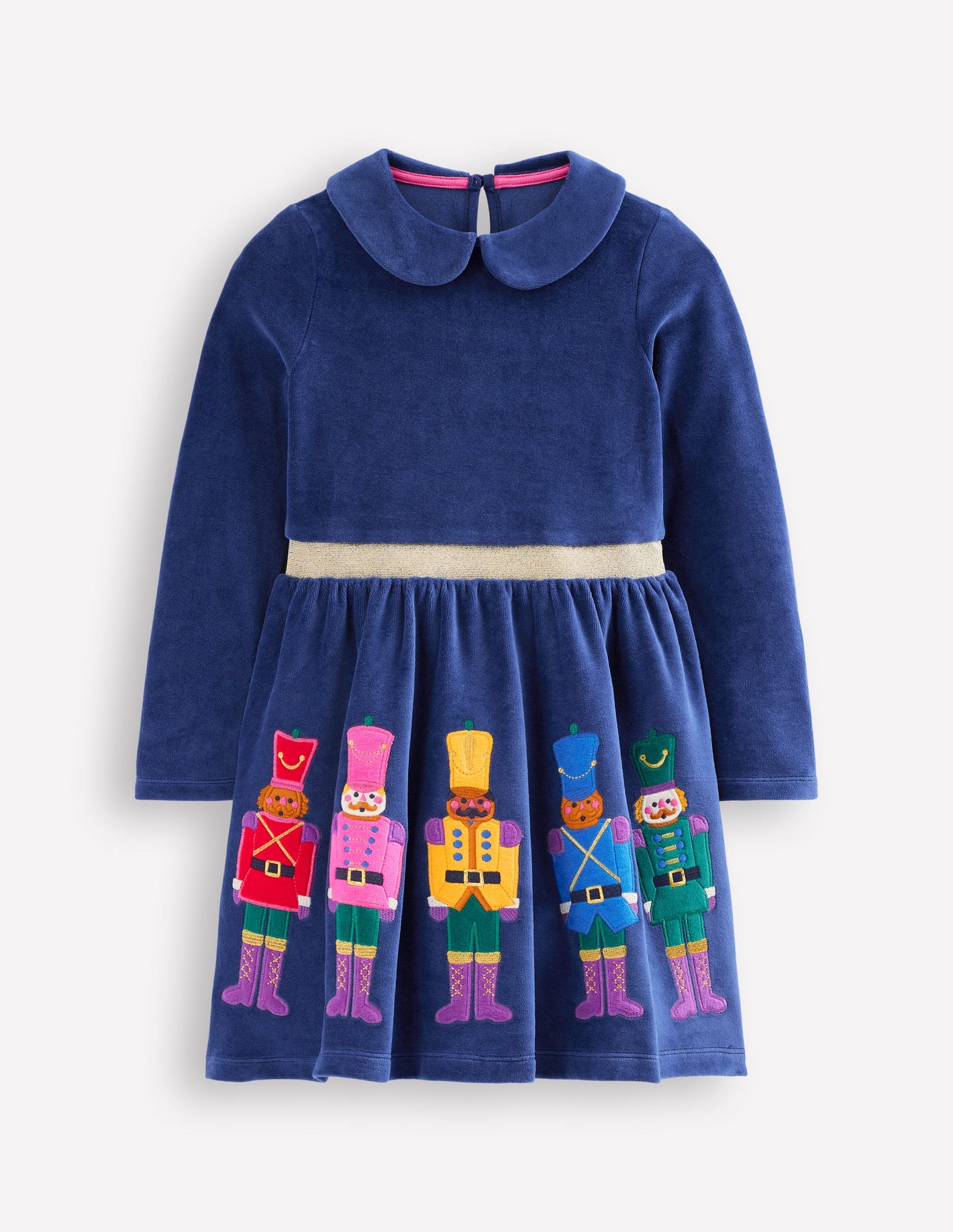 Velour Appliqué Dress-Starboard Navy Nutcrackers